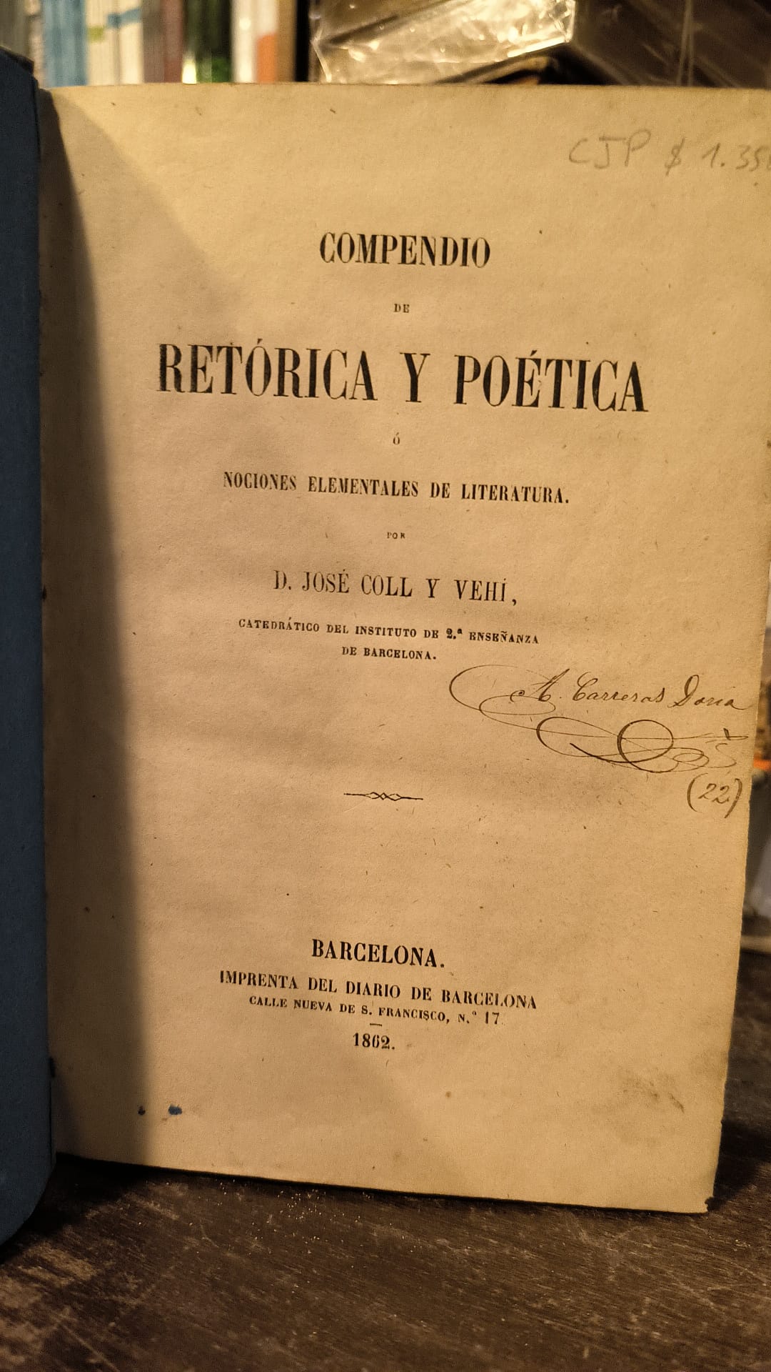 COMPENDIO DE RETORICA Y POETICA - Usado año 1862