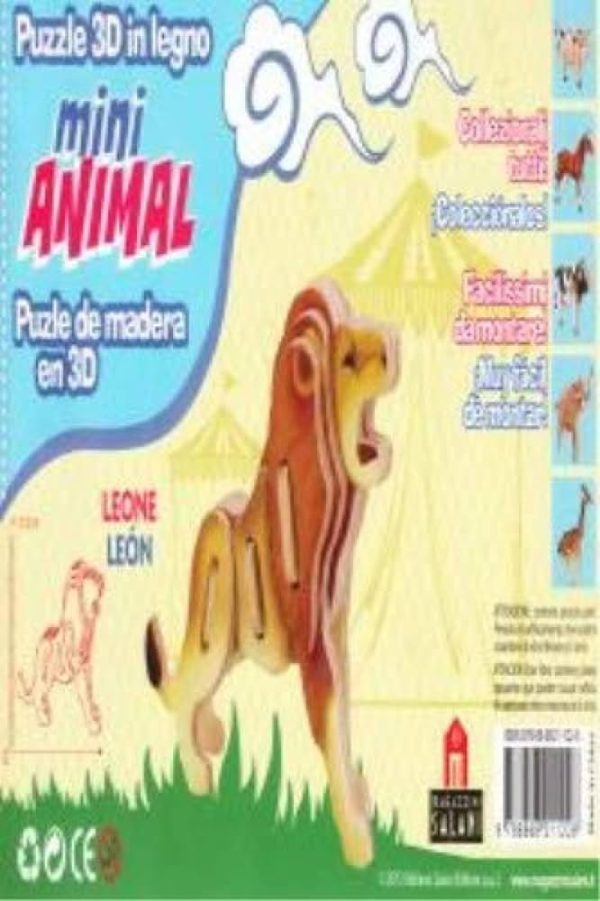 MINI ANIMAL PUZLE DE MADERA EN 3D, LEON