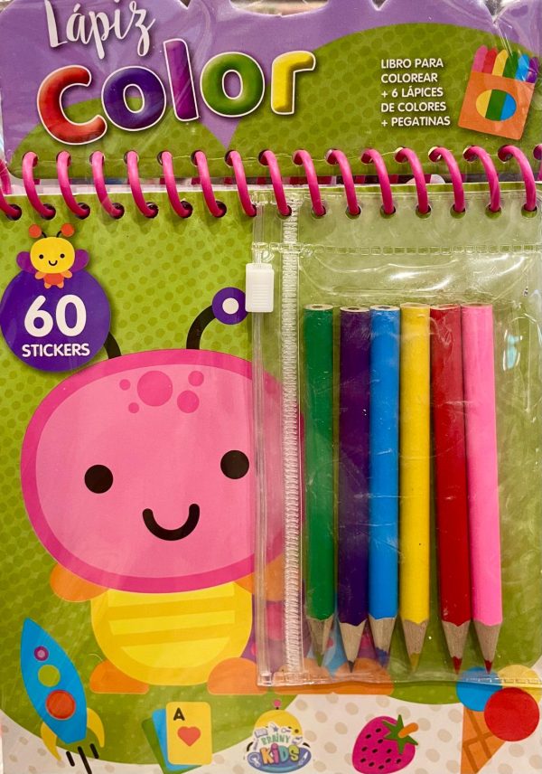 LAPIZ COLOR - BICHOS (Libro para colorear, 6 lapices de colores, y pegatinas)