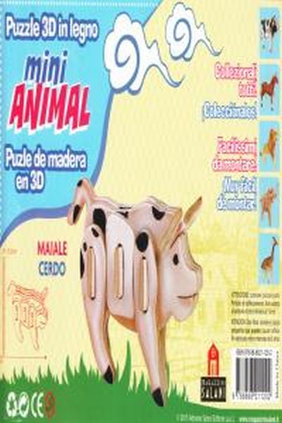 MINI ANIMAL PUZLE DE MADERA EN 3D, CERDO